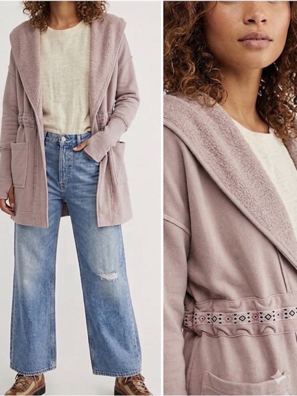 Free People Studio City Cardi Sweater Size Small Hooded Light Dusty Pink